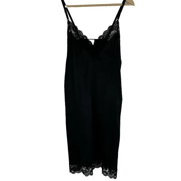 Vintage Sliperfection Slip Dress Size 38 Black Lace Trim Adjustable Straps Sexy - Picture 2 of 11